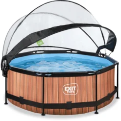 EXIT TOYS EXIT Frame Pool ø244x76cm (12v Cartridge Filterpomp) - Houten Look & Zonneda