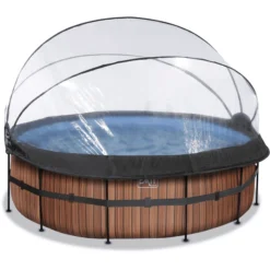 EXIT TOYS EXIT Frame Pool ø427x122cm (12v Sand Filter) - Houtoptiek + Zonnedak + Warmtepom