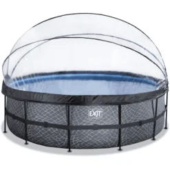 EXIT TOYS EXIT Frame Pool ø488x122cm (12v Sand Filter) - Grijs + Zonnedak + Warmtepomp