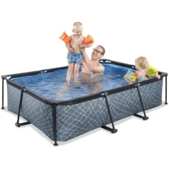 EXIT TOYS EXIT Frame Zwembad 220x150x60cm (12v-kartonfilterpomp) - Grijs -Buiten Speelgoed Winkel exit frame zwembad 220x150x60cm 12v kartonfilterpomp grijs a305881 4