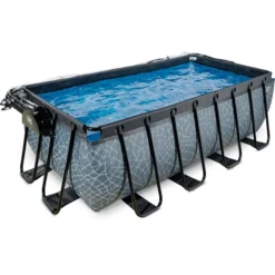 EXIT TOYS EXIT Frame Zwembad 4x2x1,22m (12v Sand Filter) - Grijs + Zonnedak + Warmtepomp -Buiten Speelgoed Winkel exit frame zwembad 4x2x1 22m 12v sand filter grijs zonnedak warmtepomp a305970 2