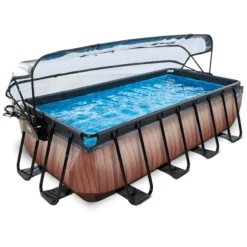 EXIT TOYS EXIT Wood Pool 400x200x100cm Met Afdekking, Sand Filter En Warmtepomp, Bruin