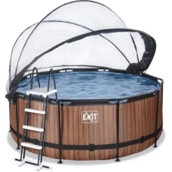 EXIT TOYS EXIT Wood Pool ø360x122cm Met Afdekking, Sand Filter- En Warmtepomp, Bruin