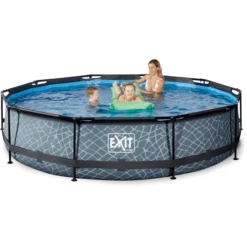EXIT TOYS EXIT-zwembad Stone ø 360 X 76 Cm Met Filterpomp - Grijs -Buiten Speelgoed Winkel exit zwembad stone o 360 x 76 cm met filterpomp grijs a294977 3
