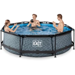 EXIT TOYS EXIT-zwembad Stone ø300x76cm Met Filterpomp - Grijs -Buiten Speelgoed Winkel exit zwembad stone o300x76cm met filterpomp grijs a295721 2