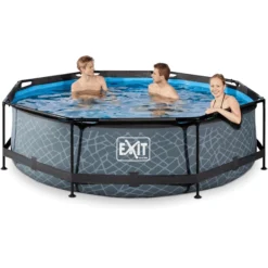 EXIT TOYS EXIT-zwembad Stone ø300x76cm Met Filterpomp - Grijs -Buiten Speelgoed Winkel exit zwembad stone o300x76cm met filterpomp grijs a295721 3