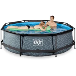 EXIT TOYS EXIT-zwembad Stone ø300x76cm Met Filterpomp - Grijs -Buiten Speelgoed Winkel exit zwembad stone o300x76cm met filterpomp grijs a295721 4